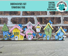 Load image into Gallery viewer, Birdhouses Set Standing Houses File SVG, Glowforge, Flower, Bird, Spring, Summer, LuckyHeartDesignsCo

