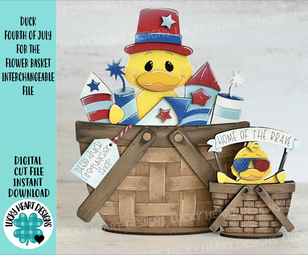 Duck Fourth Of July For The Flower Basket Interchangeable File SVG, TINY, Fireworks, America USA Tiered Tray, Glowforge, LuckyHeartDesignsCo