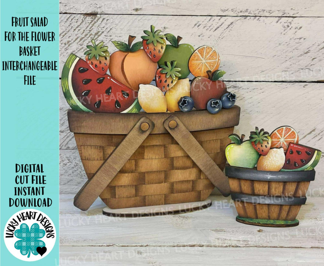 Fruit Salad For The Flower Basket Interchangeable File SVG, Strawberry, Lemon, Watermelon Apple Tiered Tray, Glowforge, LuckyHeartDesignsCo