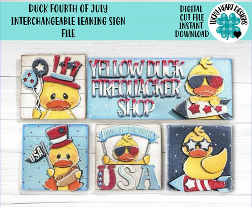 Duck Fourth of July Interchangeable Leaning Sign File SVG, Glowforge, USA, America, Fireworks, LuckyHeartDesignsCo