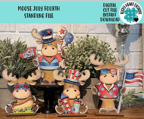 Moose July Fourth Standing File SVG, America, USA, Firework, Flag, Hotdog, Farm, Woodland, Tiered Tray Glowforge, LuckyHeartDesignsCo