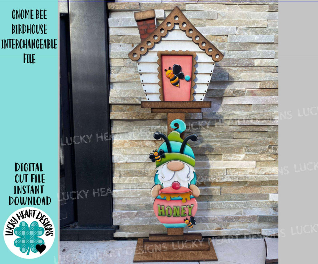 Gnome Bee for the Birdhouse Interchangeable File SVG, Glowforge, Honey Pot, Seasonal, Holiday Shapes, Spring Bird house, LuckyHeartDesignsCo