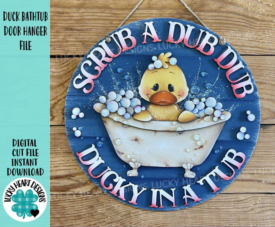 Duck Bathtub Door Hanger File SVG, Duck, Tub, Bubbles, Bathroom, Ducky, Farm Glowforge, LuckyHeartDesignsCo