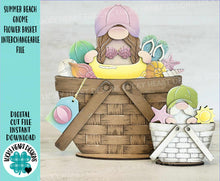 Load image into Gallery viewer, Summer Beach Gnome For The Flower Basket Interchangeable File SVG, TINY, Shells, Pool, Swim,Sun, Tray, Glowforge, LuckyHeartDesignsCo
