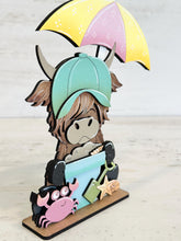 Load image into Gallery viewer, Summer Beach Highland Standing File SVG, Glowforge, Swim, Umbrella, Crab, Shells Sand, Cow, Farm, Beach, Tiered Tray LuckyHeartDesignsCo
