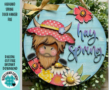 Load image into Gallery viewer, Highland Spring Door Hanger Sign File SVG, Glowforge, Daisy, Cow, Flower, Farm, LuckyHeartDesignsCo
