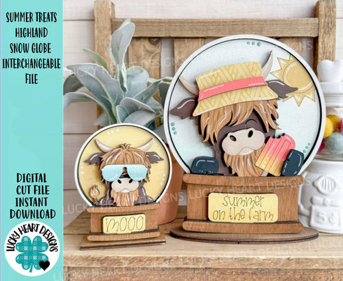 Summer Treats Highland Snow Globe Interchangeable File SVG, TINY, Glowforge, Cow, Beach Pool Popsicle Farm, Tiered Tray LuckyHeartDesignsCo