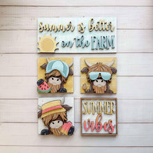 Load image into Gallery viewer, Summer Highland Interchangeable Leaning Sign File SVG, Cow, Farm, Beach, Pool, Swim, Watermelon, Popsicle, Glowforge, LuckyHeartDesignsCo

