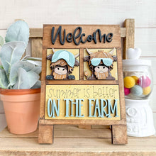 Load image into Gallery viewer, Summer Highland MINI Interchangeable Leaning Sign File SVG, Cow, Farm, Beach, Pool, Sunglasses, Tiered Tray Glowforge, LuckyHeartDesignsCo
