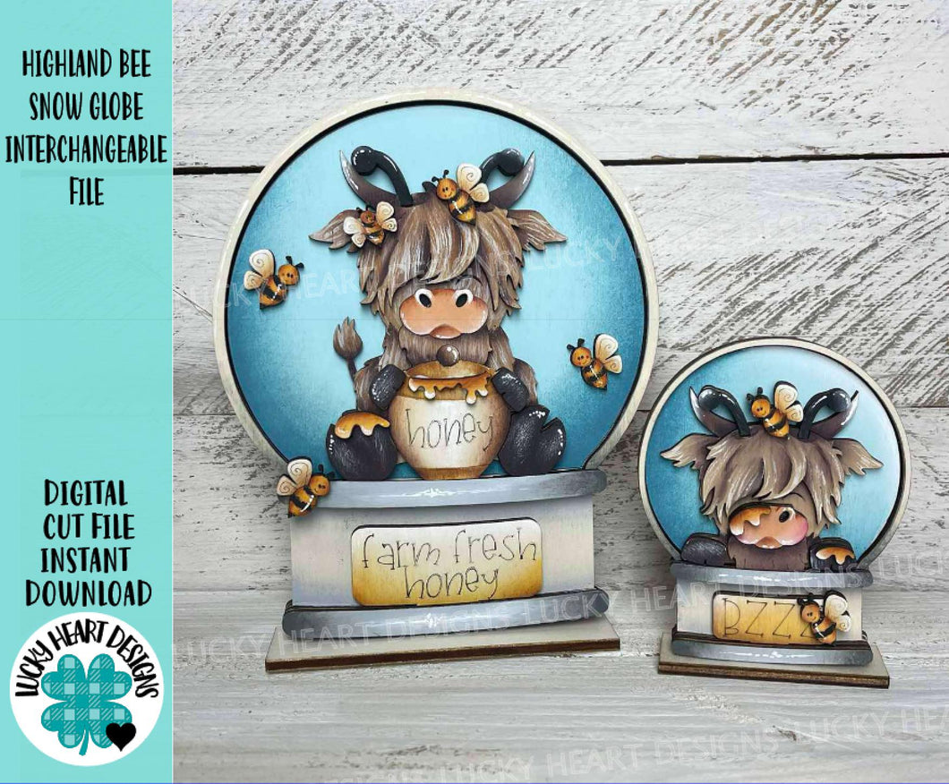 Highland Bee Snow Globe Interchangeable File SVG, TINY, Glowforge, Summer, Farm, Honey, Cow, Tiered Tray LuckyHeartDesignsCo