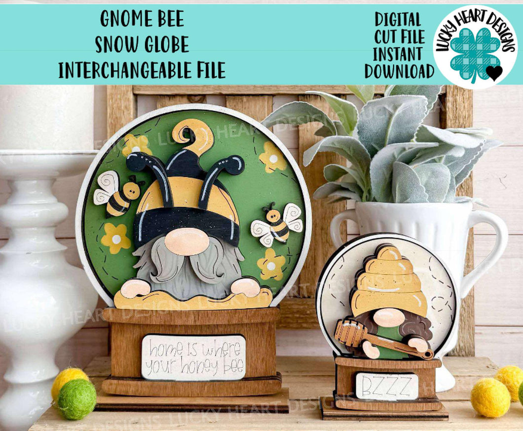 Gnome Bee Snow Globe Interchangeable File SVG, TINY, Glowforge, Summer, Honey, Bumble, Tiered Tray LuckyHeartDesignsCo