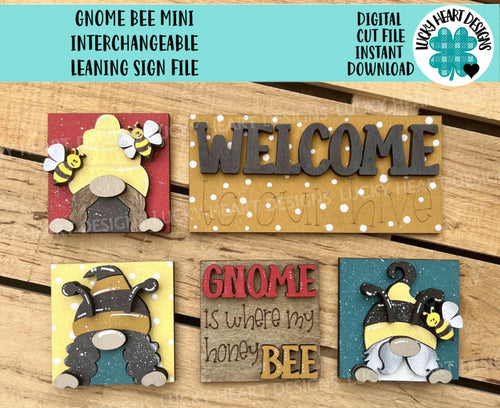 Gnome Bee MINI Interchangeable Leaning Sign File SVG, Summer, Bumble, Honey, Tiered Tray Glowforge, LuckyHeartDesignsCo