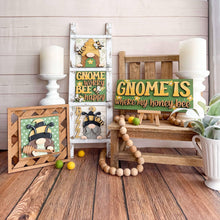 Load image into Gallery viewer, Gnome Bee Interchangeable Leaning Sign File SVG, Glowforge Summer Honey, Tiered Tray, LuckyHeartDesignsCo
