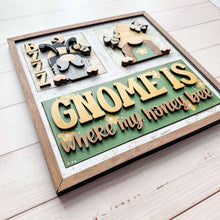Load image into Gallery viewer, Gnome Bee Interchangeable Leaning Sign File SVG, Glowforge Summer Honey, Tiered Tray, LuckyHeartDesignsCo
