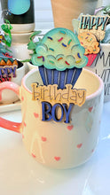 Load image into Gallery viewer, Birthday Mug Hugger Bundle File SVG, Glowforge, Balloon, Cake, Candle, Hat, Celebrate, Tiered Tray, Plant Topper, Gift, LuckyHeartDesignsCo
