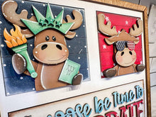 Load image into Gallery viewer, Moose July Fourth Interchangeable Leaning Sign File SVG, Fireworks, Farm, America, USA, Glowforge, LuckyHeartDesignsCo
