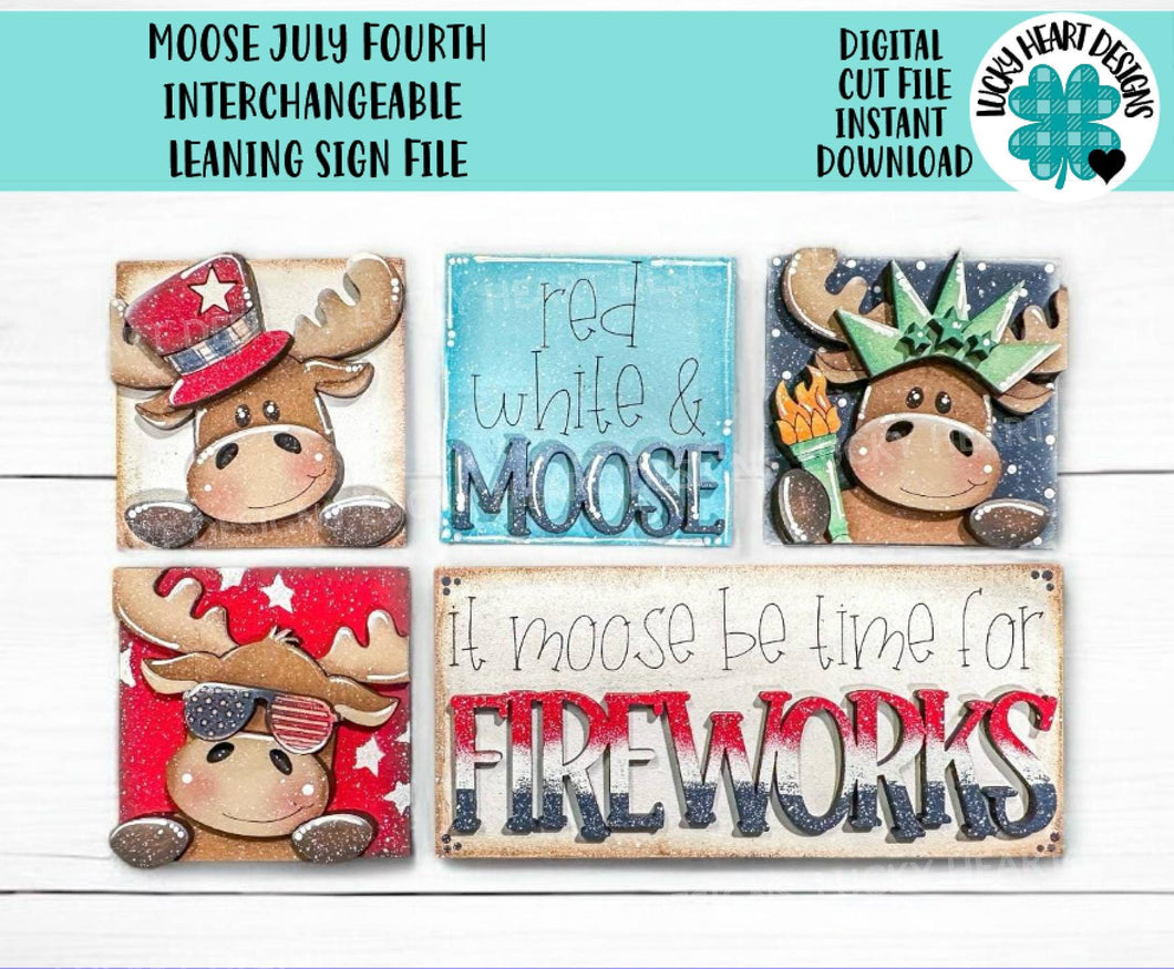 Moose July Fourth MINI Interchangeable Leaning Sign File SVG, USA, Liberty, Cow, Farm America Tiered Tray Glowforge, LuckyHeartDesignsCo