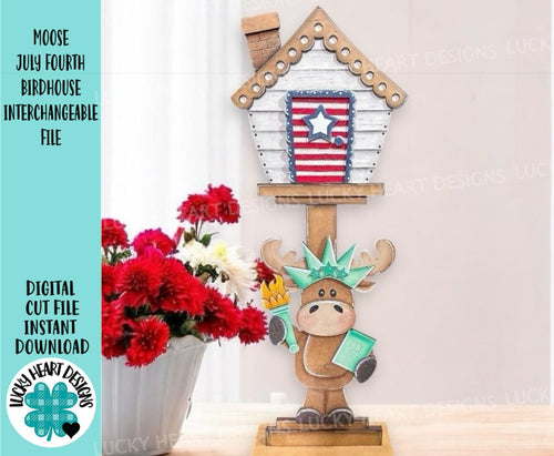 Moose July Fourth for the Birdhouse Interchangeable File SVG, Glowforge, USA, America, Statue of Liberty LuckyHeartDesignsCo