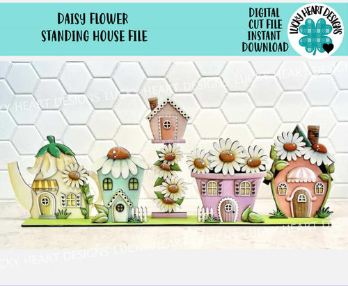 Daisy Flower Standing Houses File SVG, Glowforge, Spring, Teapot, Fairy, Bird house, LuckyHeartDesignsCo