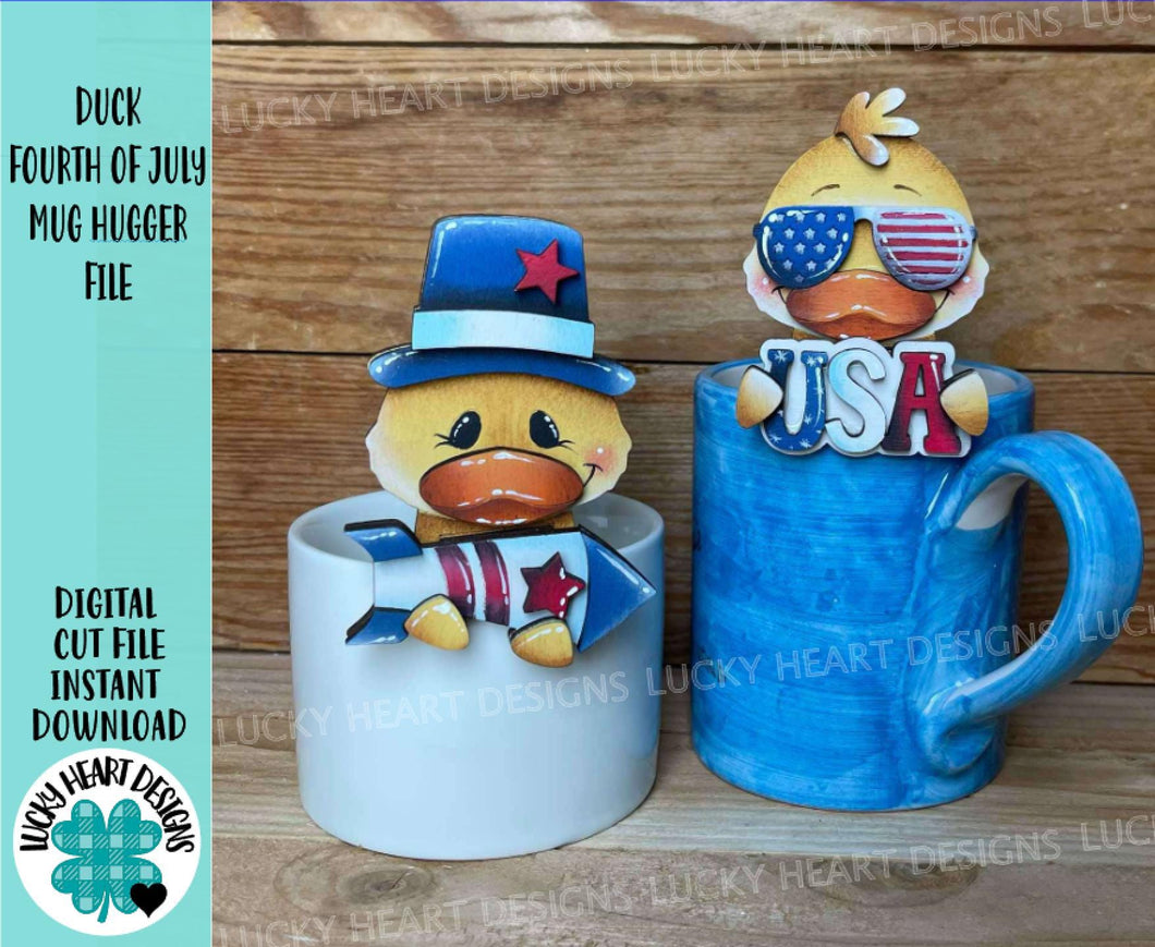 Duck Fourth Of July Mug Hugger File SVG, Glowforge USA, America, Firework, Tiered Tray, Tray Decor, Plant Topper, Gift, LuckyHeartDesignsCo