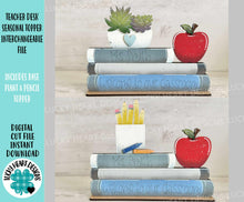Load image into Gallery viewer, Teacher Desk Seasonal Topper Interchangeable leaning sign File SVG, Glowforge School, Holiday, Shapes Gift Personalized LuckyHeartDesignsCo
