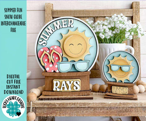 Summer Fun Snow Globe Interchangeable File SVG, TINY, Glowforge, Flip Flops, Sunglasses, Sun, Tiered Tray LuckyHeartDesignsCo