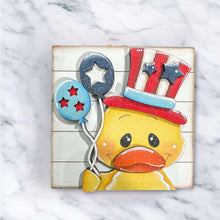 Load image into Gallery viewer, Duck Fourth of July Interchangeable Leaning Sign File SVG, Glowforge, USA, America, Fireworks, LuckyHeartDesignsCo
