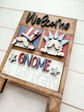 Load image into Gallery viewer, Gnome July MINI Interchangeable Leaning Sign File SVG, USA, fourth, Firework, Uncle Sam, America Tiered Tray Glowforge, LuckyHeartDesignsCo
