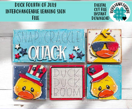 Duck Fourth Of July MINI Interchangeable Leaning Sign File SVG, USA, Firework, Uncle Sam, America Tiered Tray Glowforge, LuckyHeartDesignsCo