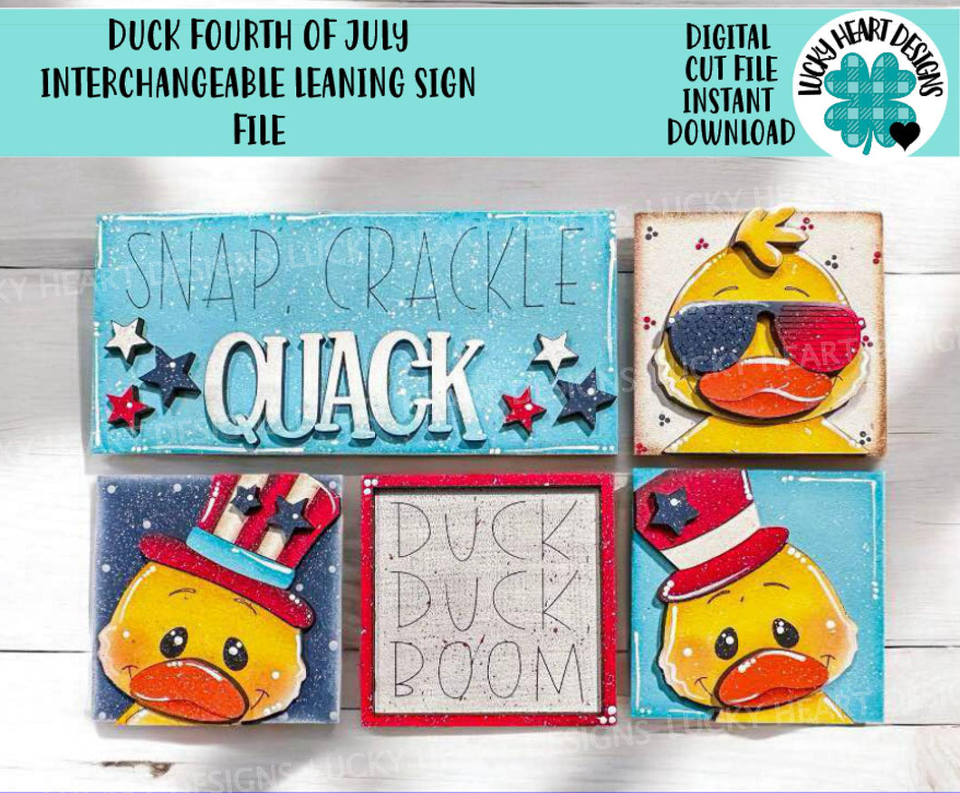 Duck Fourth Of July MINI Interchangeable Leaning Sign File SVG, USA, Firework, Uncle Sam, America Tiered Tray Glowforge, LuckyHeartDesignsCo