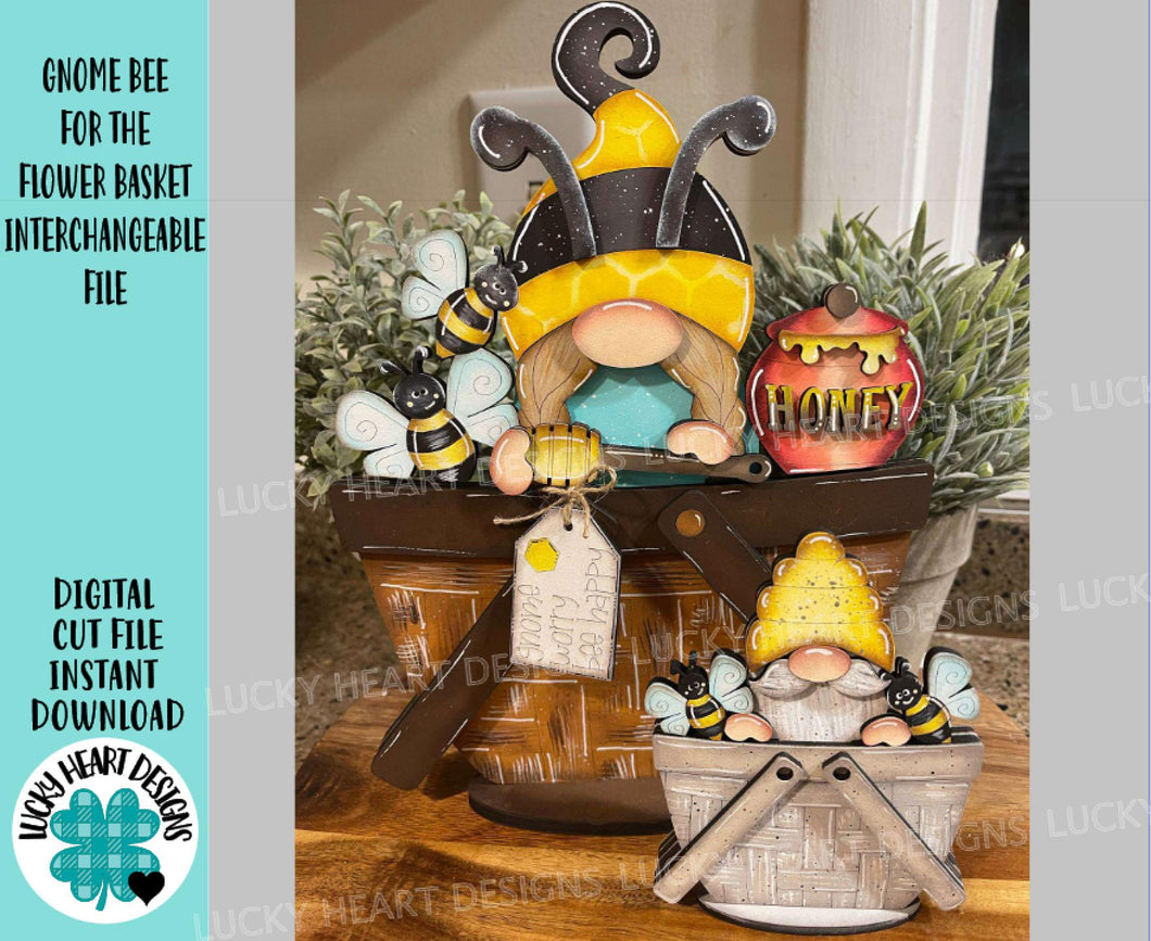 Gnome Bee For The Flower Basket Interchangeable File SVG, Honey, Original and TINY Summer, Tiered Tray, Glowforge, LuckyHeartDesignsCo