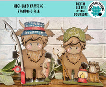 Load image into Gallery viewer, Highland Camping Standing File SVG, Glowforge, Cow, Fishing, Camping, S&#39;mores, Farm, Raccoon, Tiered Tray LuckyHeartDesignsCo
