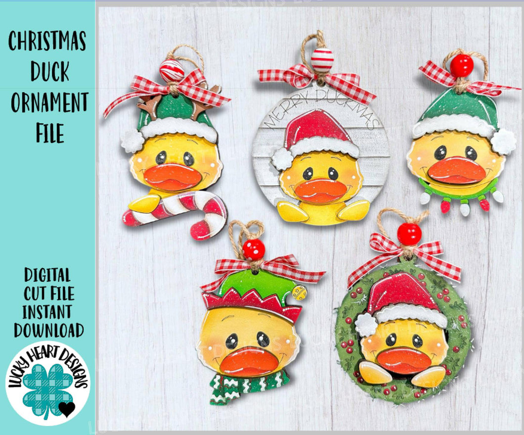 Duck Christmas Ornament File SVG, Holiday, craft, Santa, Rudolph, Reindeer, Candy Cane, Present, Glowforge, LuckyHeartDesignsCo