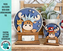 Load image into Gallery viewer, Moose July Fourth Snow Globe Interchangeable File SVG, TINY Glowforge, Statue of Liberty, America, USA, Tiered Tray LuckyHeartDesignsCo

