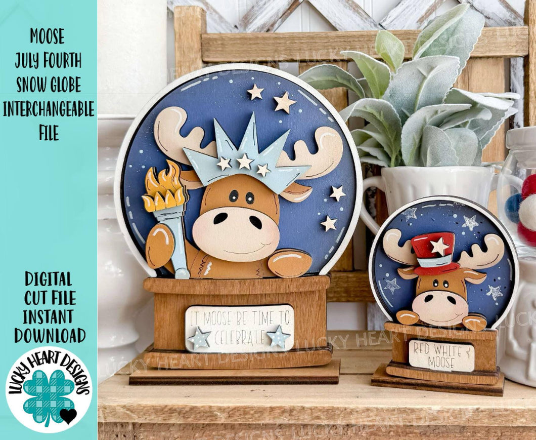 Moose July Fourth Snow Globe Interchangeable File SVG, TINY Glowforge, Statue of Liberty, America, USA, Tiered Tray LuckyHeartDesignsCo