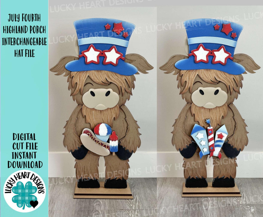Highland Porch July Fourth Interchangeable Hats File SVG, (hat only) Seasonal Cow Holiday Farm, America, USA, Glowforge, LuckyHeartDesignsCo