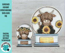 Load image into Gallery viewer, Highland Sunflower Snow Globe Interchangeable File SVG, TINY, Glowforge Fall, Summer, Cow, Farm, Tiered Tray LuckyHeartDesignsCo
