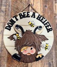 Load image into Gallery viewer, Farm Fresh Honey Highland Door Hanger File SVG, Summer, Cow, Bee, Bumble, Farm Glowforge, LuckyHeartDesignsCo
