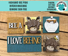 Load image into Gallery viewer, Highland Bee MINI Interchangeable Leaning Sign File SVG, Summer , Cow, Farm, Honey, Tiered Tray Glowforge, LuckyHeartDesignsCo
