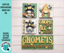 Load image into Gallery viewer, Gnome Bee Interchangeable Leaning Sign File SVG, Glowforge Summer Honey, Tiered Tray, LuckyHeartDesignsCo
