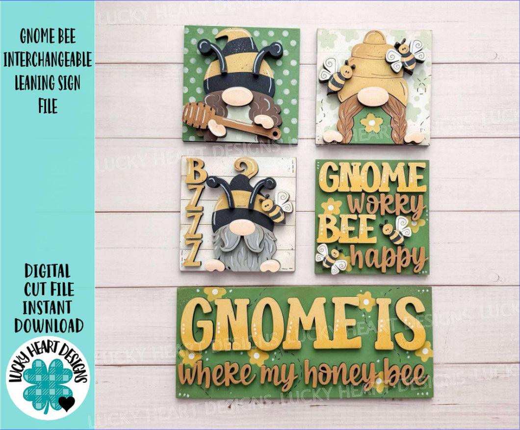 Gnome Bee Interchangeable Leaning Sign File SVG, Glowforge Summer Honey, Tiered Tray, LuckyHeartDesignsCo