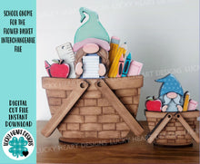 Load image into Gallery viewer, School Gnome For The Flower Basket Interchangeable File SVG, TINY Teacher, Pencil, Book Worm, Tiered Tray, Glowforge, LuckyHeartDesignsCo
