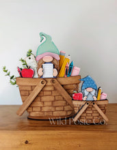 Load image into Gallery viewer, School Gnome For The Flower Basket Interchangeable File SVG, TINY Teacher, Pencil, Book Worm, Tiered Tray, Glowforge, LuckyHeartDesignsCo
