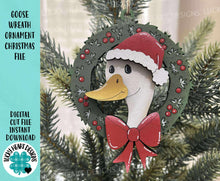 Load image into Gallery viewer, Goose Wreath Christmas Ornament File SVG, Holiday, craft, Santa, Duck, Present, Glowforge, LuckyHeartDesignsCo

