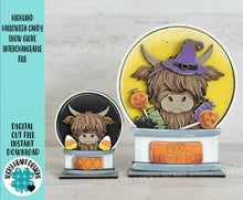 Load image into Gallery viewer, Highland Halloween Candy Snow Globe Interchangeable File SVG, TINY Glowforge, Pumpkin Fall, Halloween, Trick Or Treat, LuckyHeartDesignsCo
