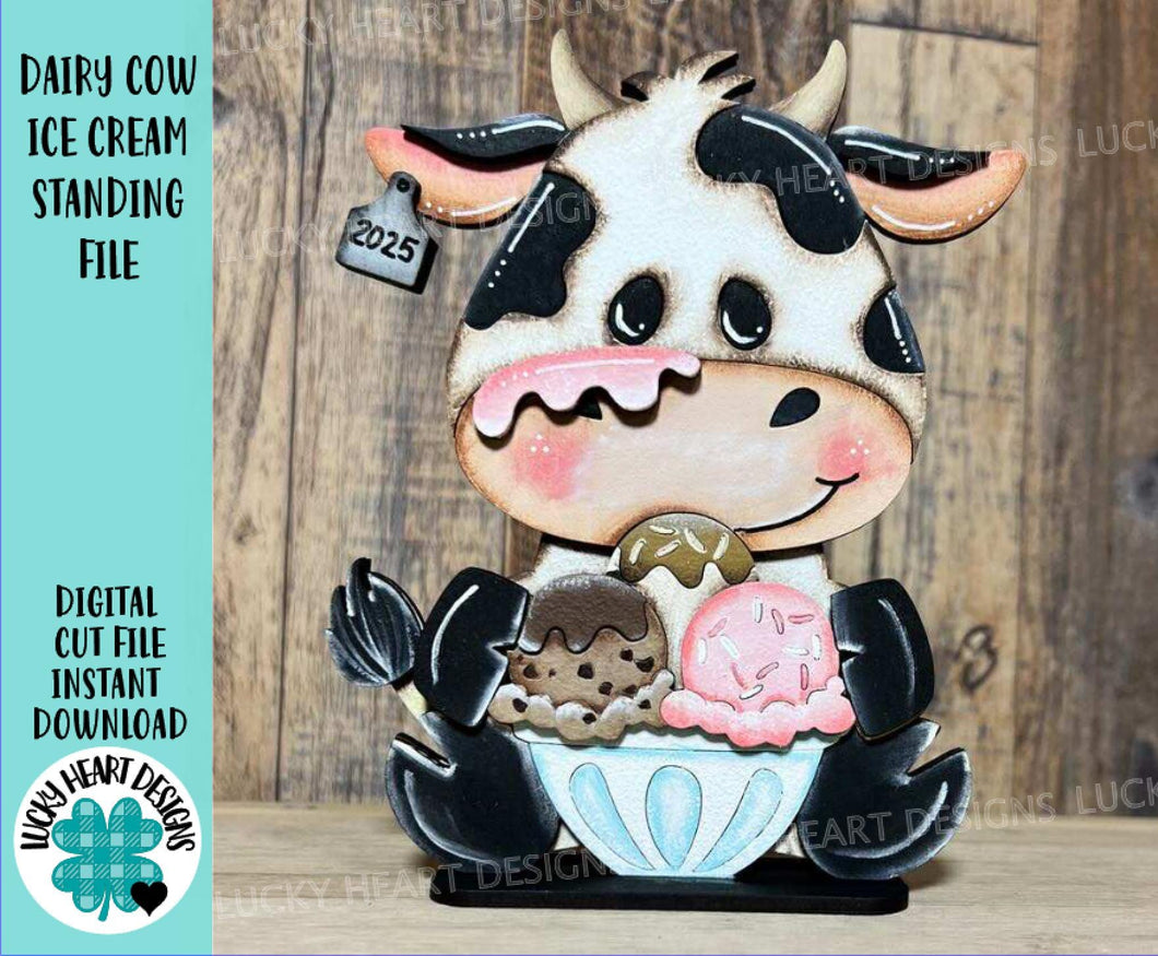 Dairy Cow Ice Cream Standing File SVG, Glowforge, Summer, Farm, Beach, Tiered Tray LuckyHeartDesignsCo