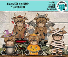 Load image into Gallery viewer, Halloween Highland Mummy Standing File SVG, Pumpkin, Witch, Jack-o-lantern, Farm, Devil, Bat, Tiered Tray Glowforge, LuckyHeartDesignsCo
