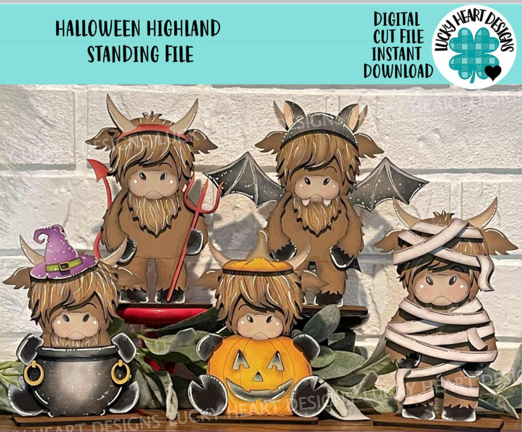 Halloween Highland Mummy Standing File SVG, Pumpkin, Witch, Jack-o-lantern, Farm, Devil, Bat, Tiered Tray Glowforge, LuckyHeartDesignsCo