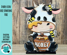 Load image into Gallery viewer, Dairy Cow Bee Standing File SVG, Honey, Bumble, Farm, Beehive, Tiered Tray Glowforge, LuckyHeartDesignsCo
