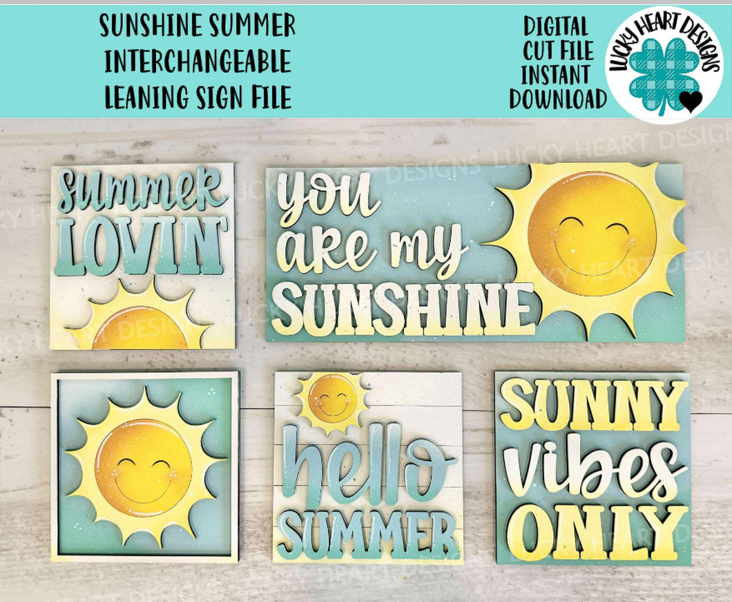 Sunshine Summer Leaning Sign File SVG, Glowforge Tiered Tray, LuckyHeartDesignsCo